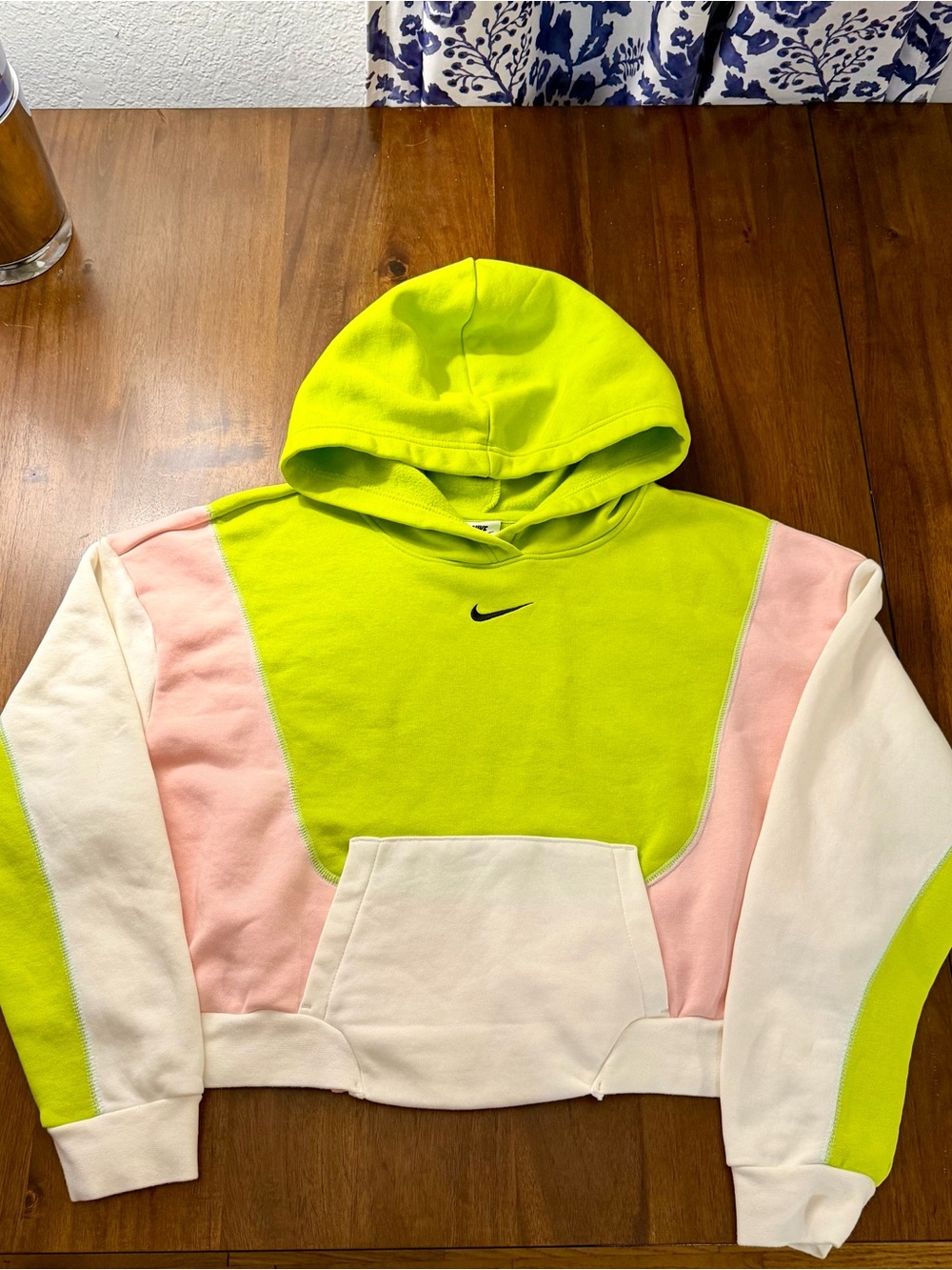 Nike Colorblock Cropped Hoodie - Neon Yellow, Pink & White